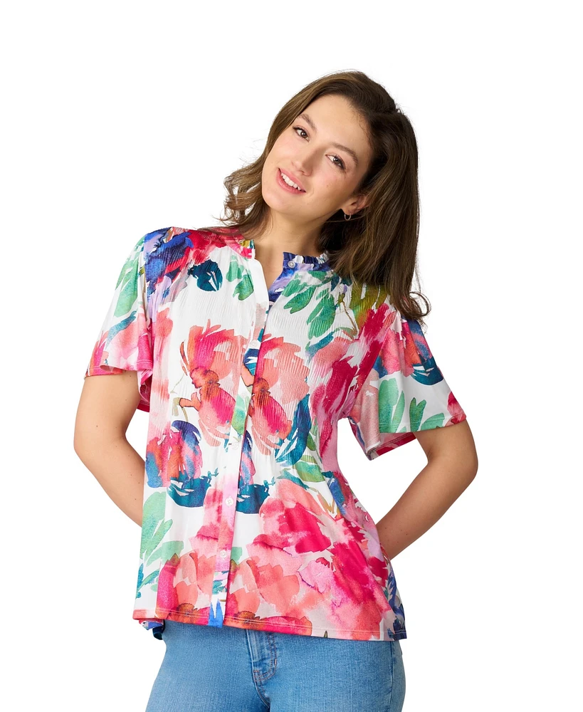 Cable & Gauge Women's Flutter Sleeve Pleated Top