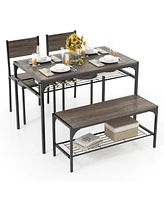 Industrial Style Rectangular Kitchen Table with Bench and Chairs