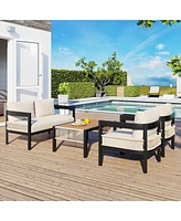 Mondawe Multi-person Outdoor Iron Sofa Set with A table, Rattan Decoration, Waterproof, Rust-proof