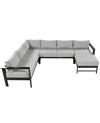 Mondawe U-shaped multi-person outdoor sofa set, suitable for gardens, backyards, and balconies
