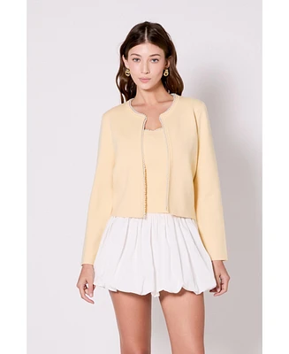 endless rose Women's Pearl Trim Knit Cardigan