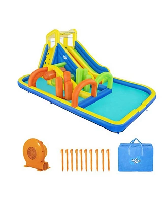 Bestway H2OGO! AquaRace Kids Inflatable Outdoor Water Park with Dual Slides, Built-In Sprayer, Splash Pool, Storage Bag, & Air Blower for Quick Setup