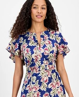 julia jordan Women's Printed Tiered-Short-Sleeve Dress