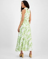julia jordan Women's High-Neck Sleeveless Tie-Waist Dress
