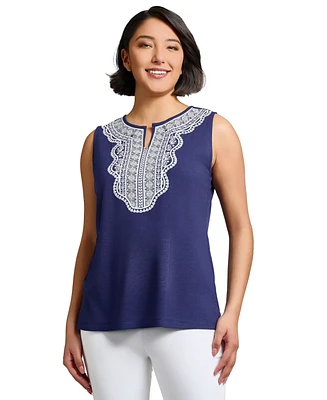 Jones New York Petite Embroidered Sleeveless Top