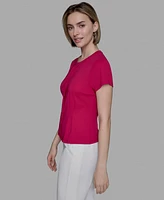 Karl Lagerfeld Paris Women's Pleated Short-Sleeve Blouse