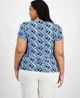 Ak Anne Klein Plus Printed Tulip-Sleeve Blouse