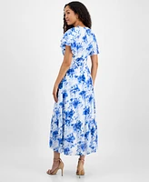 julia jordan Women's Printed Ruffle-Sleeve Midi Dress