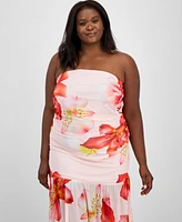 Madden Girl Trendy Plus Strapless Asymmetric Dress