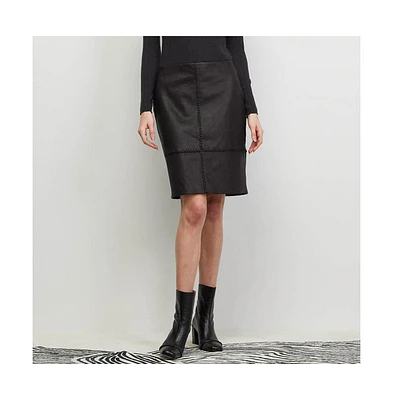 Carlisle Women's Black Whipstitched Leather Skirt Cultivated