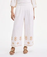 Style & Co Women's Embroidered Cotton Gauze Cropped Pants, Exclusively at Macy's