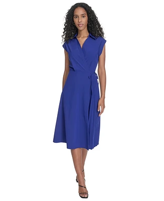 Calvin Klein Women's Faux-Wrap Sleeveless A-Line Dress