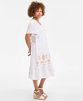 Style & Co Women's Cotton Gauze Embroidered-Trim Square-Neck Midi Dress, Exclusively at Macy's
