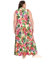 London Times Plus Ruffled-Trim Tiered Maxi Dress