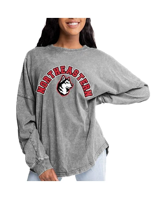 Gameday Couture Women's Gray Northeastern Huskies Faded Wash Pullover Sweatshirt