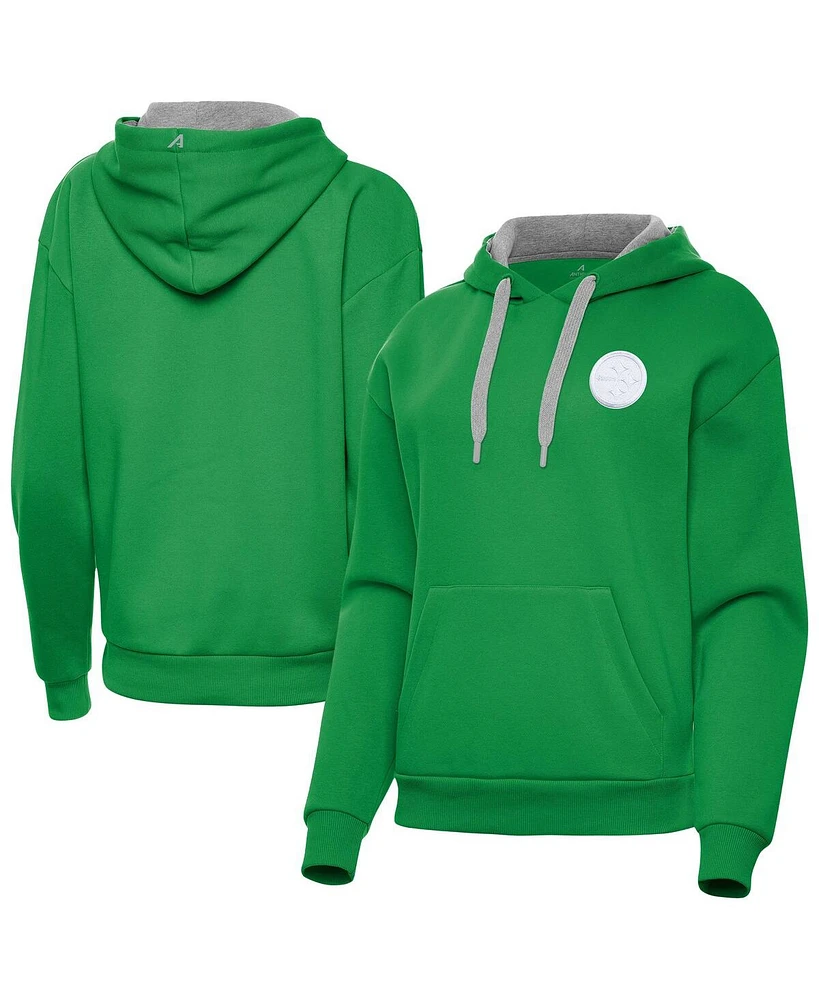 Antigua Women's Kelly Green Pittsburgh Steelers St. Patrick's Day Victory Pullover Hoodie