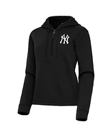 Antigua Women's Black New York Yankees Contemporary Quarter-Zip Hoodie