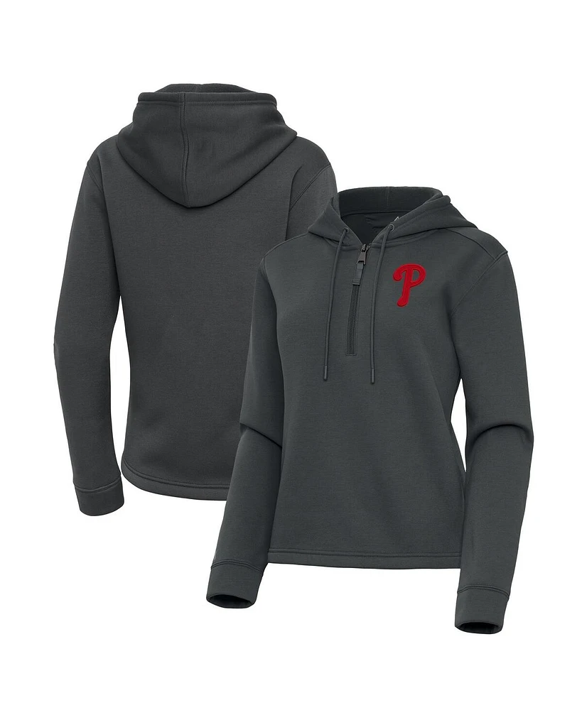Antigua Women's Pewter Philadelphia Phillies Contemporary Quarter-Zip Hoodie