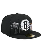 New Era Men's Black Brooklyn Nets State Stitch 59FIFTY Fitted Hat