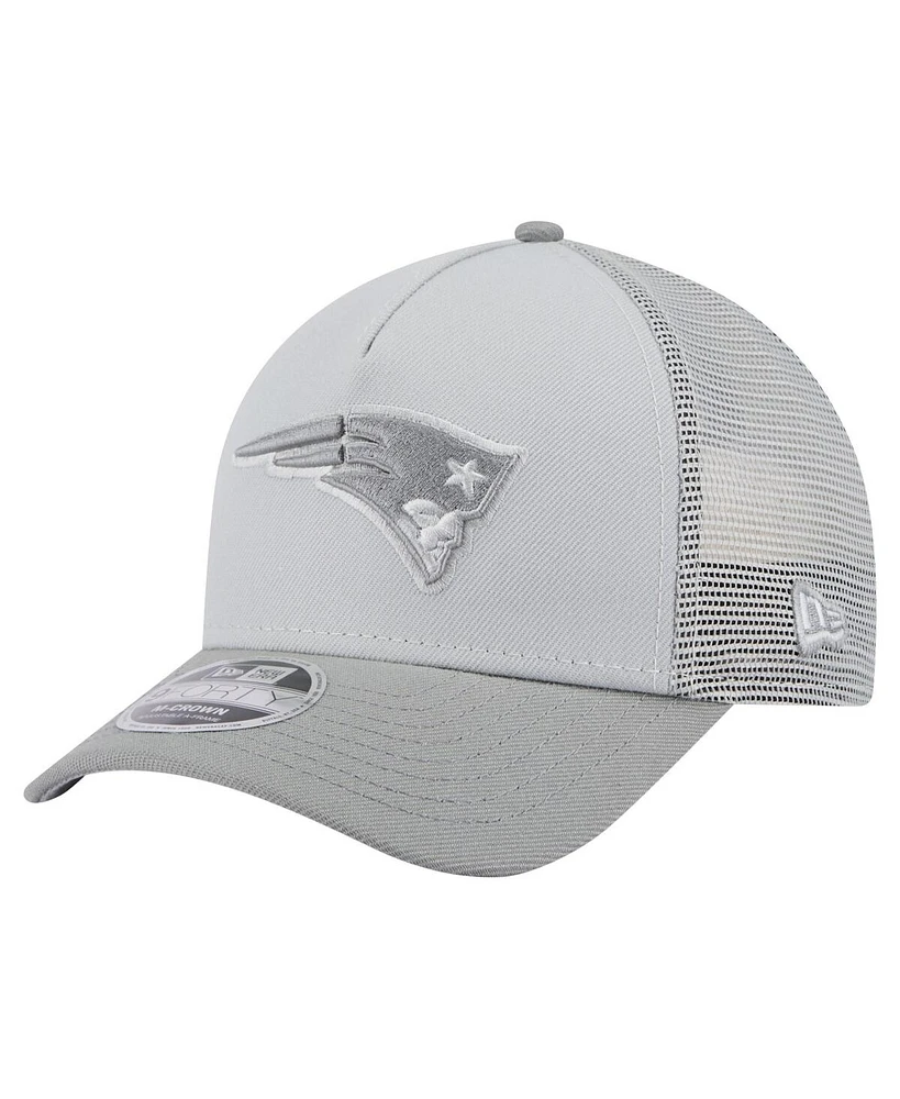 New Era Men's Gray New England Patriots Domain A-Frame Trucker 9FORTY Adjustable Hat