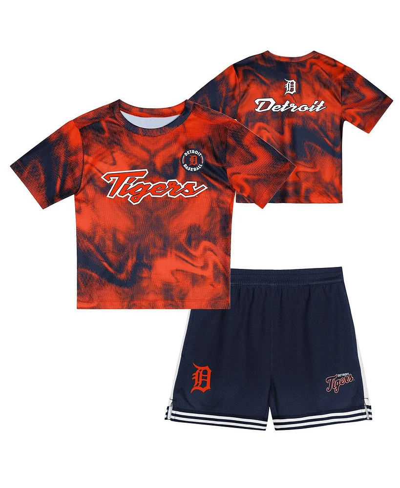 Outerstuff Toddler Orange/Navy Detroit Tigers Pinch Hitter Infielder T-Shirt and Shorts Set