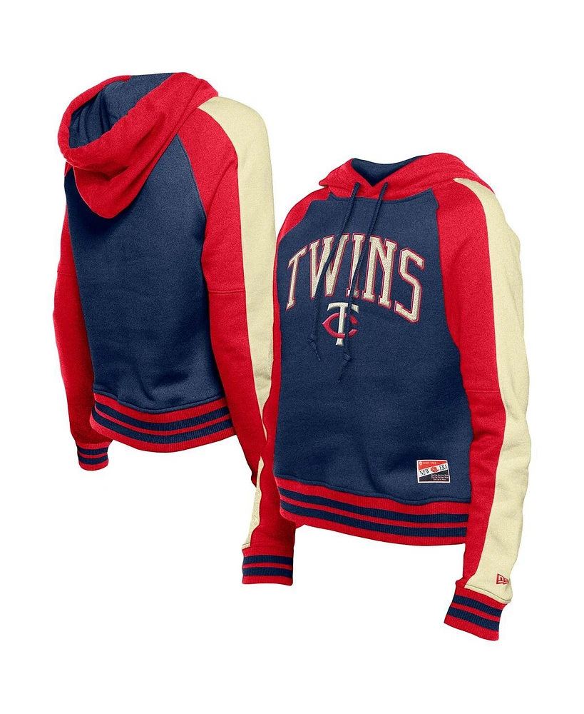 New Era Women's Navy Minnesota Twins Cooperstown Collection Cropped Raglan Pullover Hoodie