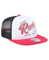 New Era Men's White/Red Cincinnati Reds Retro Script Trucker 9FIFTY Snapback Hat