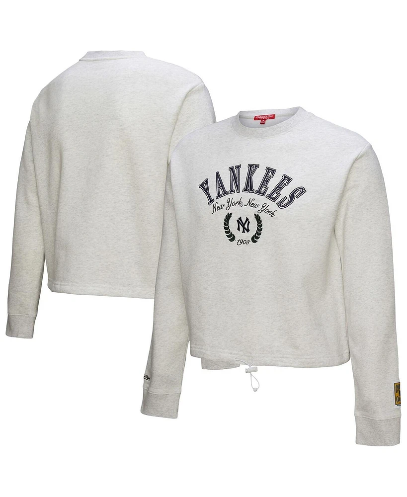 Mitchell & Ness Women's Heather Gray New York Yankees Cropped Toggle Pullover Sweatshirt