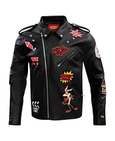 Freeze Max Men's Black Looney Tunes Graphic Biker Full-Zip Jacket