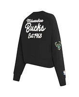 Pro Standard Women's Black Milwaukee Bucks Paint The City Cropped Pullover Sweatshirt