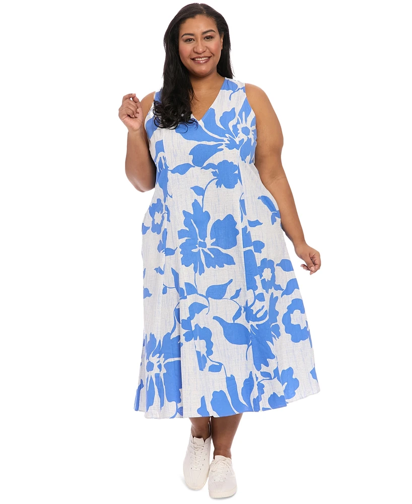 London Times Plus V-Neck Sleeveless Midi Dress
