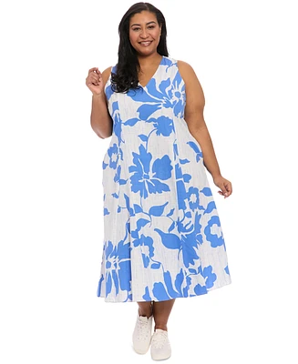 London Times Plus V-Neck Sleeveless Midi Dress