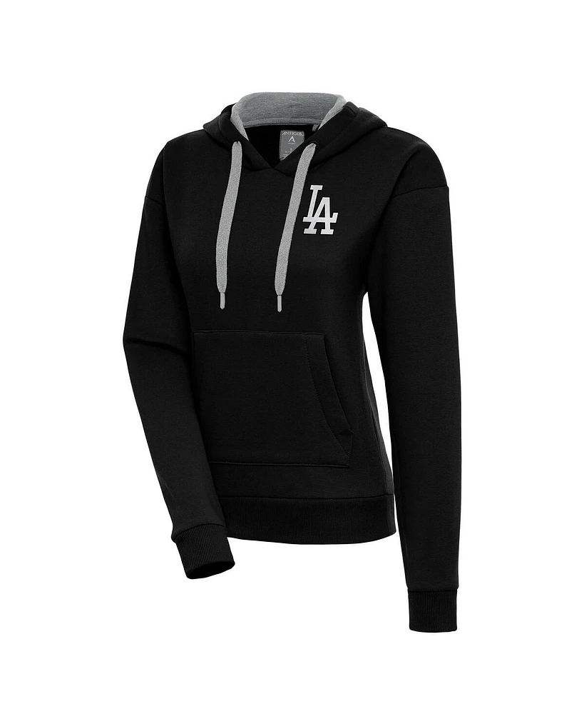 Antigua Women's Black Los Angeles Dodgers Brushed Metallic Victory Pullover Hoodie