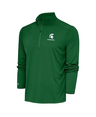 Antigua Men's Green Michigan State Spartans Basketball Tribute Quarter-Zip Pullover Top