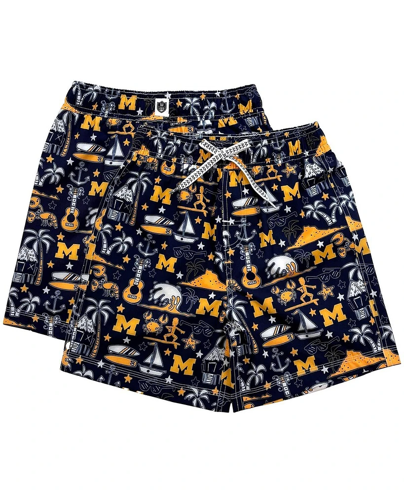 Wes & Willy Big Boys and Girls Navy Michigan Wolverines Luau Swim Trunks