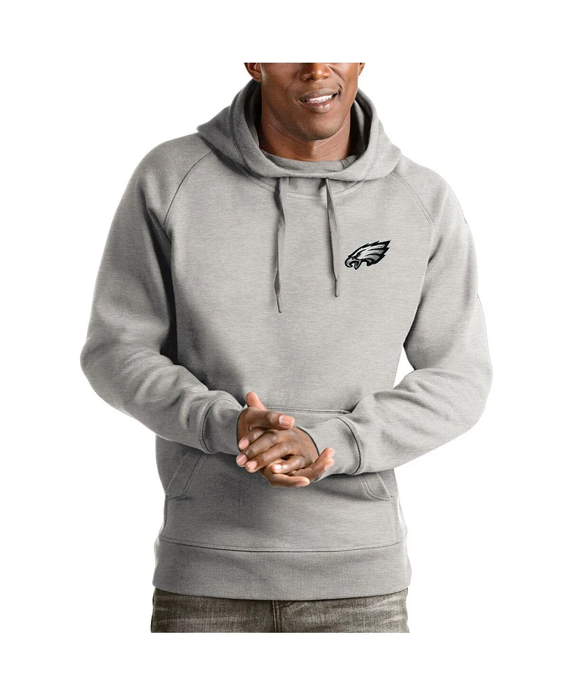 Antigua Men's Heathered Gray Philadelphia Eagles Logo Victory Pullover Hoodie
