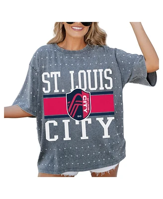 Gameday Couture Women's Gray St. Louis City Sc Oversized Mini Rhinestone Classic T-Shirt