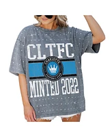 Gameday Couture Women's Gray Charlotte Fc Oversized Mini Rhinestone Classic T-Shirt