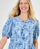 Nautica Jeans Women's Palm-Print Bow-Trim Dress
