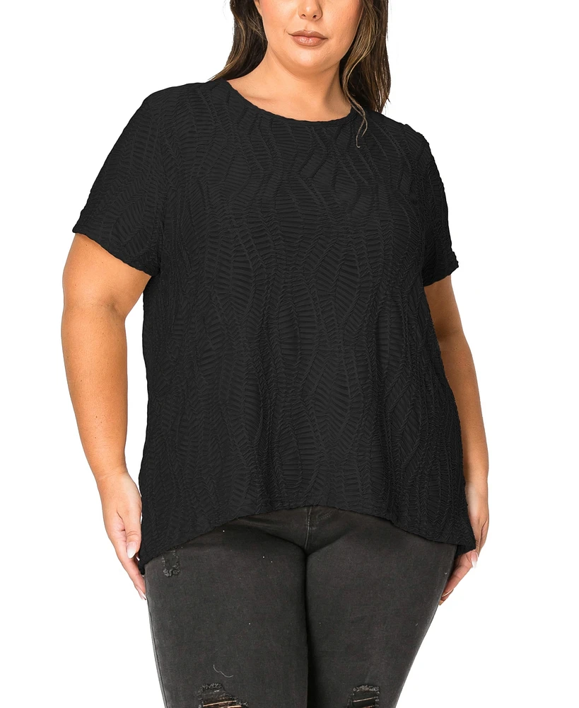 Coin 1804 Plus Spiral Wave Texture Short Sleeve Button Back Top