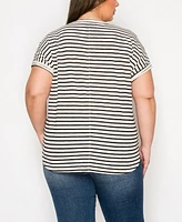 Coin 1804 Plus Cotton Stripe Dolman Short Sleeve Top