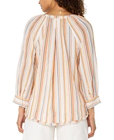 Liverpool Los Angeles Women's Cotton Striped Frayed-Hem Popover Top