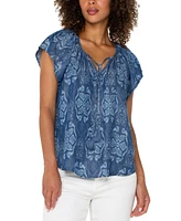 Liverpool Los Angeles Women's Chambray Ikat Split-Neck Top