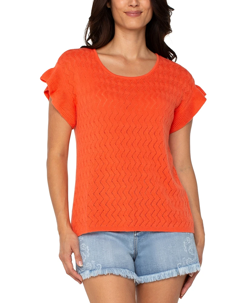 Liverpool Los Angeles Women's Pointelle Ruffle-Trim Sweater