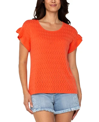 Liverpool Los Angeles Women's Pointelle Ruffle-Trim Sweater
