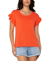 Liverpool Los Angeles Women's Pointelle Ruffle-Trim Sweater