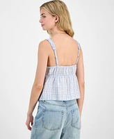 Madden Girl Juniors' Plaid Ribbon Babydoll Tank