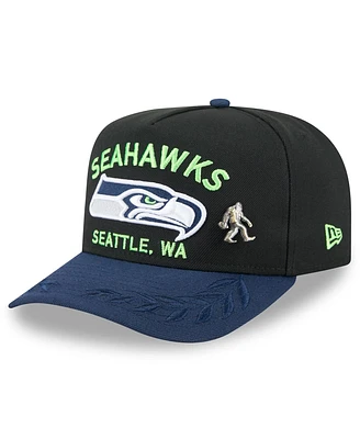 New Era Men's Black/ College Navy Seattle Seahawks 2025 Nfl Draft On Stage A-Frame 59FIFTY Fitted Hat