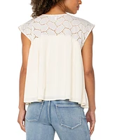 Liverpool Los Angeles Women's Cotton Eyelet-Yoke Gauze Top