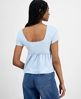 Hippie Rose Juniors' Square-Neck Short-Sleeve Babydoll Top